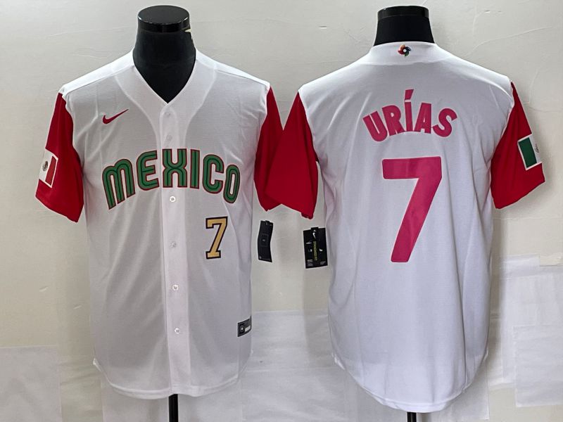 Men 2023 World Cub Mexico #7 Urias White pink Nike MLB Jersey22